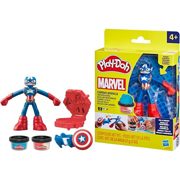 Play-Doh Marvel Captain America Stamping Shield w/ Bendy Action Figure | Ages 4+ - Picture 1 of 10